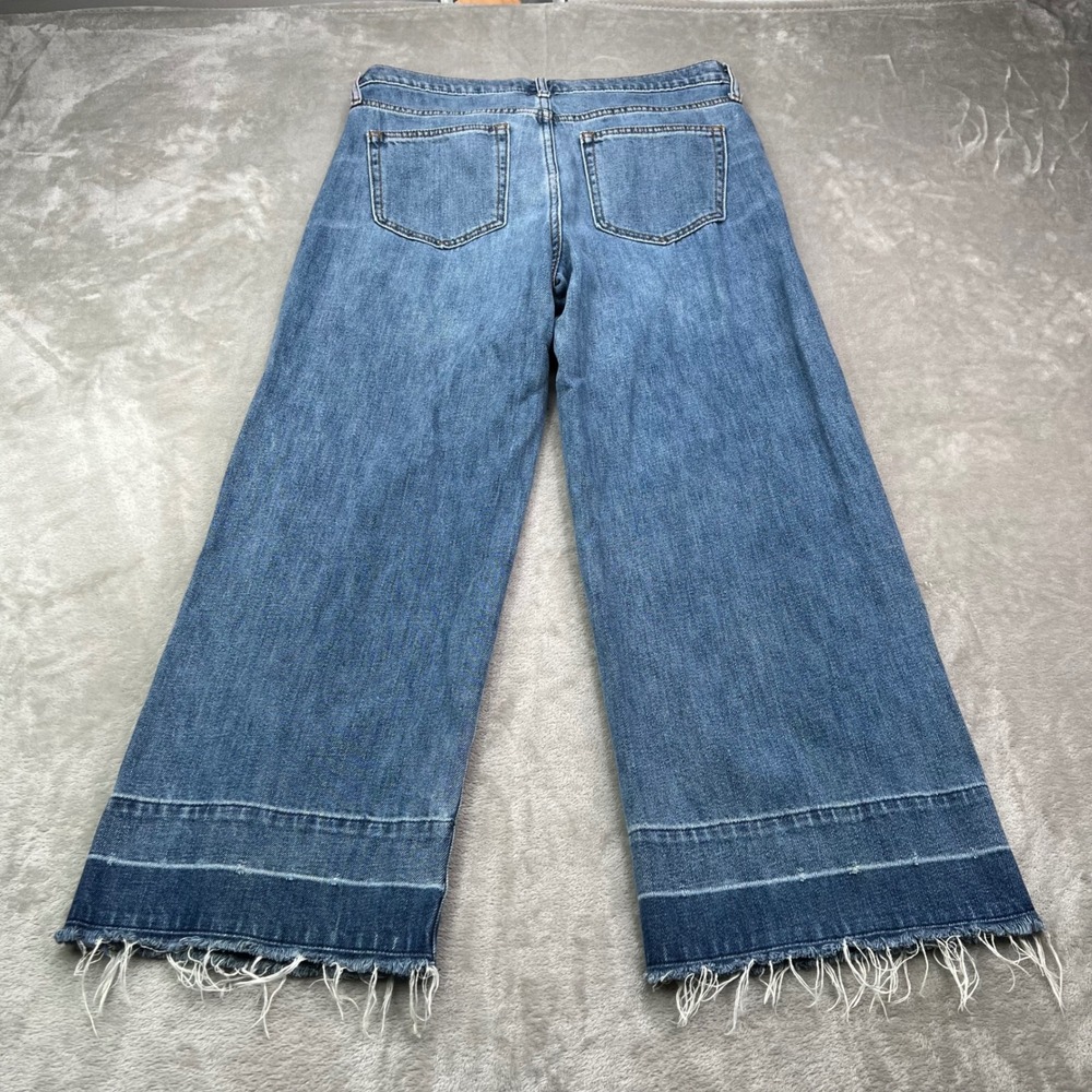Gap 1969 Wide-Leg High Rise Jeans Womens 28 Blue Medium Wash Raw Frayed Hem - Picture 2 of 16